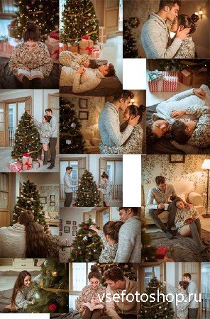     -  / Couple in love decorates Christma ...