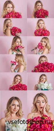 Девушка с цветами - Растровый клипарт / Girl with flowers - Raster clipart