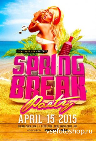 Spring Break Party psd flyer template