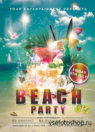 Beach Party psd flyer template