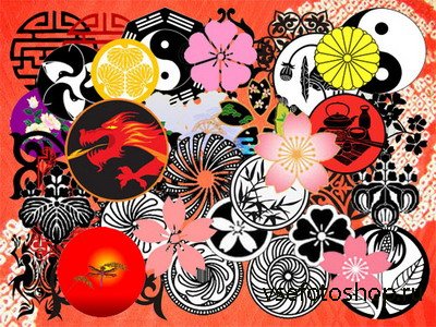 Клипарт Японские орнаменты, гербы и символы