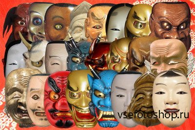 Клипарт Японские маски театральные, демонов, божественных существ Часть 1